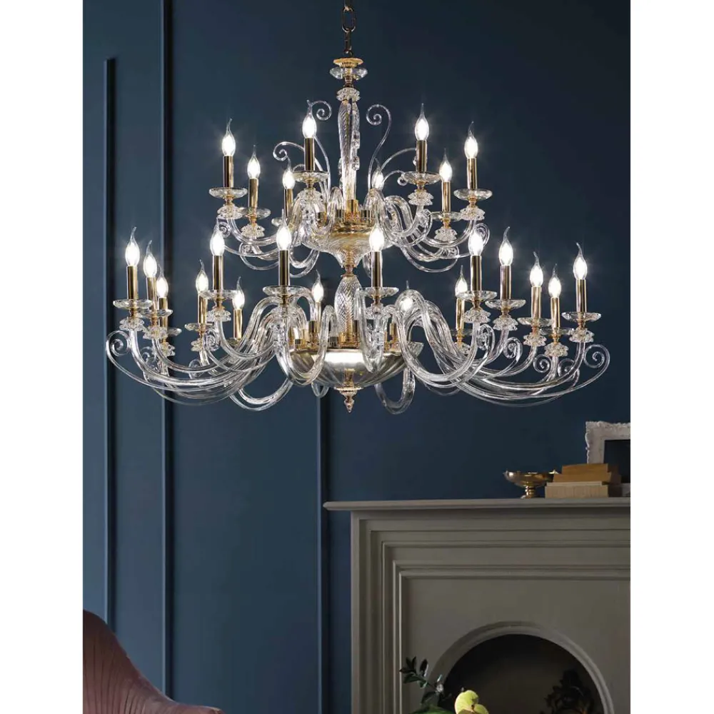 Viadurini Lighting Klassische Kronleuchter-Kronleuchter mit 24 Lichtern aus mundgeblasenem Glas und klassischem Luxuskristall - Cassea