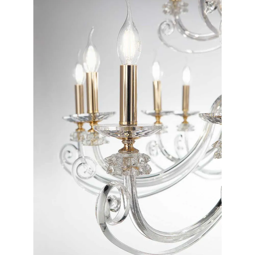 Viadurini Lighting Klassische Kronleuchter-Kronleuchter mit 24 Lichtern aus mundgeblasenem Glas und klassischem Luxuskristall - Cassea