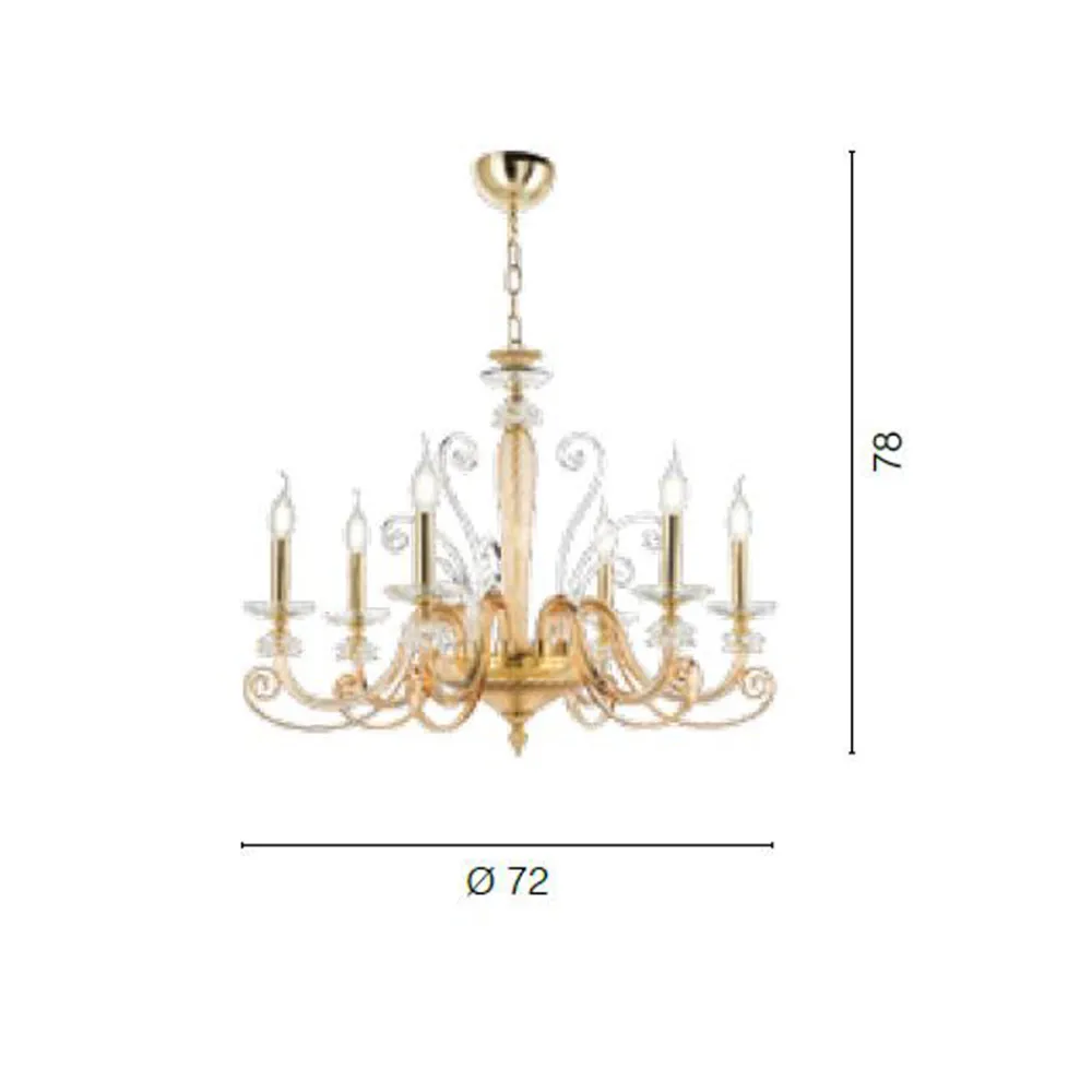Viadurini Lighting Klassische Kronleuchter-Kronleuchter mit 6 Lichtern aus mundgeblasenem Glas und klassischem Luxuskristall - Cassea