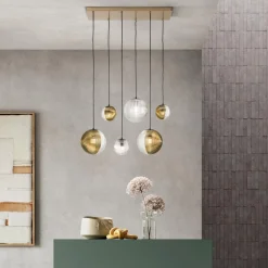 Viadurini Lighting Moderne Kronleuchter-Kronleuchter mit 6 Lichtern aus mundgeblasenem Glas in Form einer Kugel Made in Italy - Prilla