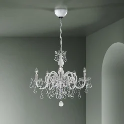 Viadurini Lighting Klassische Kronleuchter-Kronleuchter mit 5 Lichtern aus venezianischem Glas und Metall im klassischen Florentiner Stil