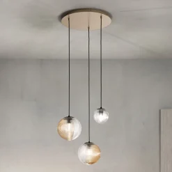 Viadurini Lighting Moderne Kronleuchter-Kronleuchter mit 3 Lichtern aus mundgeblasenem Glas in Form einer Kugel Made in Italy - Prilla