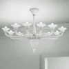 Viadurini Lighting Moderne Kronleuchter-Kronleuchter mit 12 Lichtern aus weißem venezianischem Glas und verchromtem Metall - Ismail