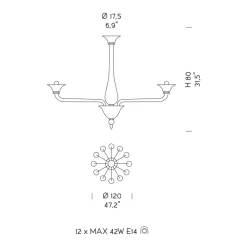 Viadurini Lighting Moderne Kronleuchter-Kronleuchter mit 12 Lichtern aus weißem venezianischem Glas und verchromtem Metall - Ismail