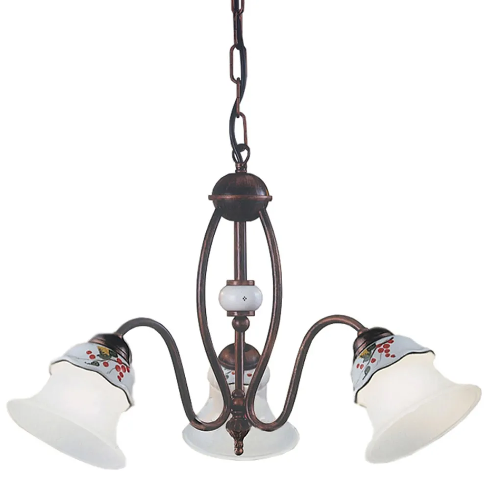 Ferroluce Vintage Kronleuchter-Kronleuchter mit 3 oder 5 Lichtern aus Eisen, handbemalter Keramik und Glas - Ferrara