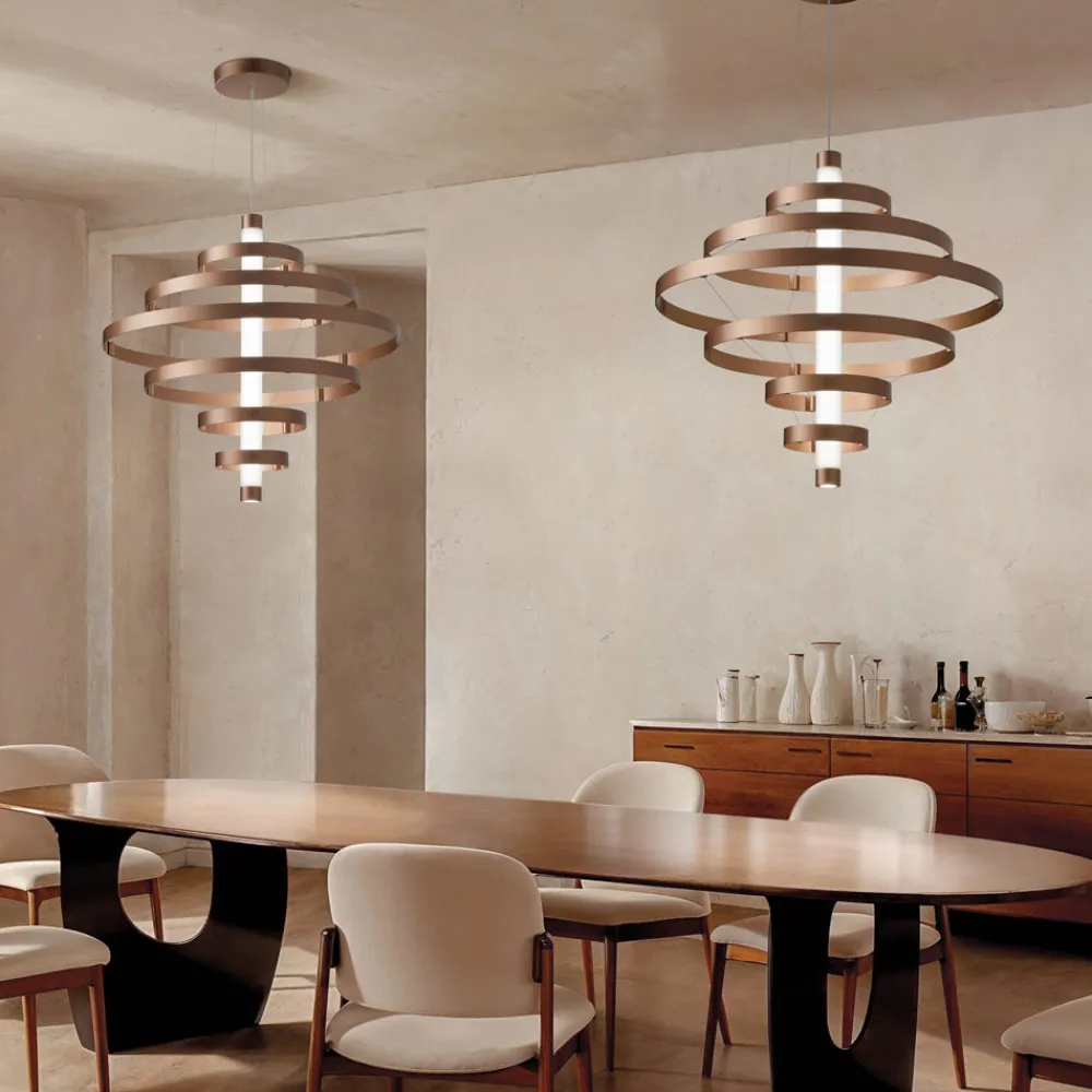 Viadurini Lighting Moderne Kronleuchter-Kronleuchter mit Glaskörper und 6 Aluminiumkreisen - Clara