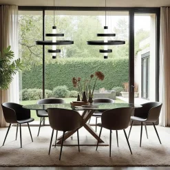 Viadurini Lighting Moderne Kronleuchter-Kronleuchter mit Glaskörper und 3 Aluminiumkreisen - Clara