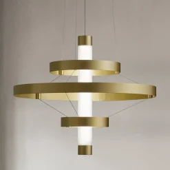 Viadurini Lighting Moderne Kronleuchter-Kronleuchter mit Glaskörper und 3 Aluminiumkreisen - Clara