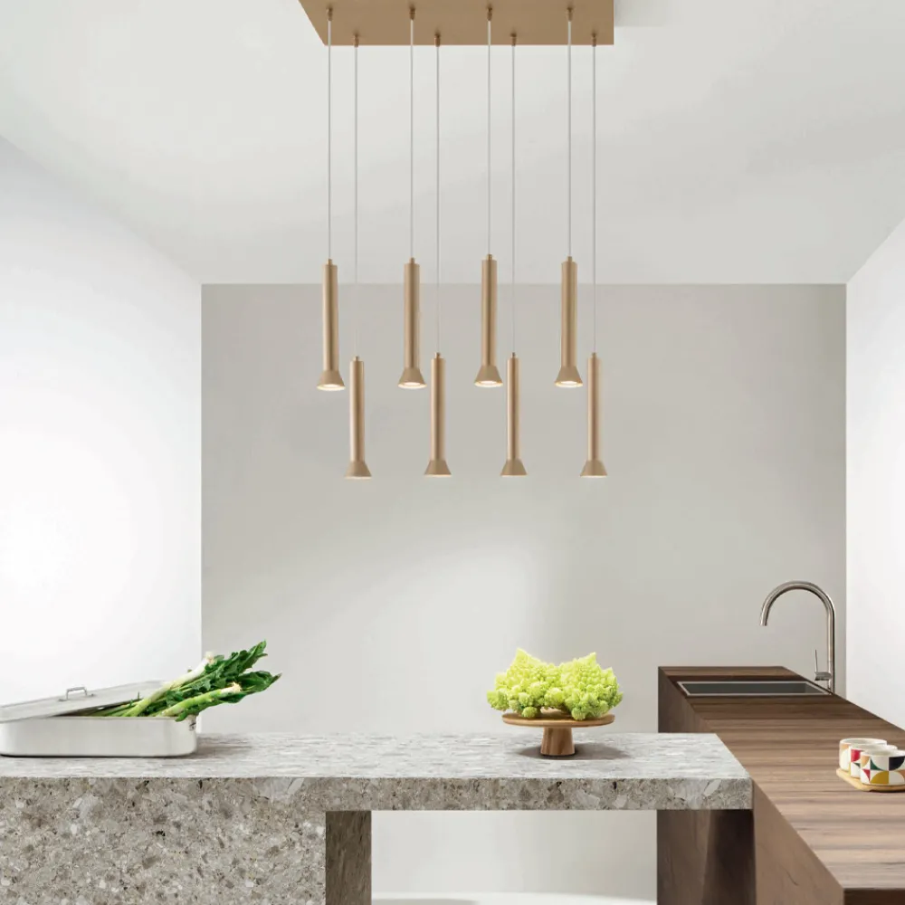 Viadurini Lighting Moderne Kronleuchter-Kronleuchter mit goldlackiertem Metallrahmen und verstellbaren Kabeln – Birke