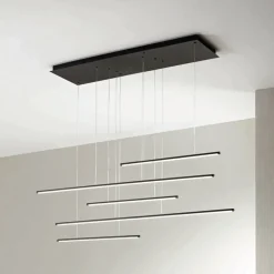 Viadurini Lighting Moderne Kronleuchter-Kronleuchter mit horizontalen LED-Leuchten aus Metall und verstellbaren Kabeln – Orange