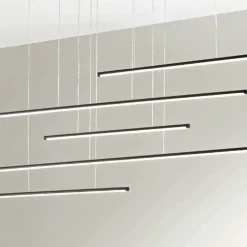 Viadurini Lighting Moderne Kronleuchter-Kronleuchter mit horizontalen LED-Leuchten aus Metall und verstellbaren Kabeln – Orange