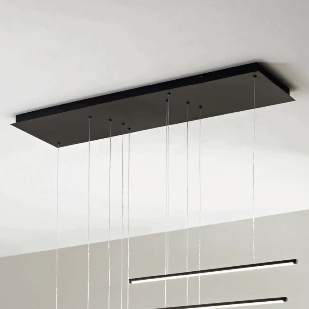 Viadurini Lighting Moderne Kronleuchter-Kronleuchter mit horizontalen LED-Leuchten aus Metall und verstellbaren Kabeln – Orange