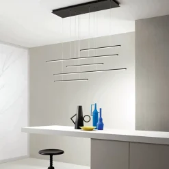 Viadurini Lighting Moderne Kronleuchter-Kronleuchter mit horizontalen LED-Leuchten aus Metall und verstellbaren Kabeln – Orange