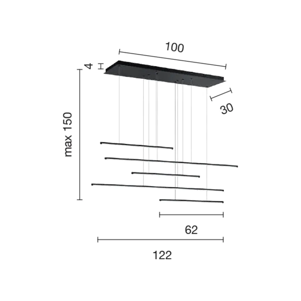 Viadurini Lighting Moderne Kronleuchter-Kronleuchter mit horizontalen LED-Leuchten aus Metall und verstellbaren Kabeln – Orange