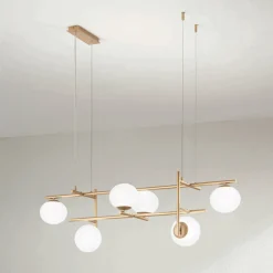 Viadurini Lighting Moderne Kronleuchter-Kronleuchter mit LED aus goldlackiertem Metall und geblasenem Glas - Ailanto