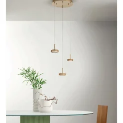 Viadurini Lighting Moderne Kronleuchter-Kronleuchter mit rundem Sockel aus goldlackiertem Metall und LED-Licht – Hainbuche