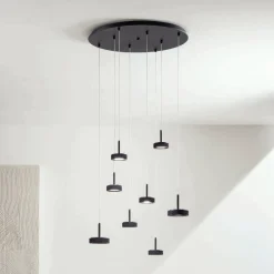 Viadurini Lighting Moderne Kronleuchter-Kronleuchter mit rundem Sockel aus schwarz lackiertem Metall und LED-Licht – Hainbuche