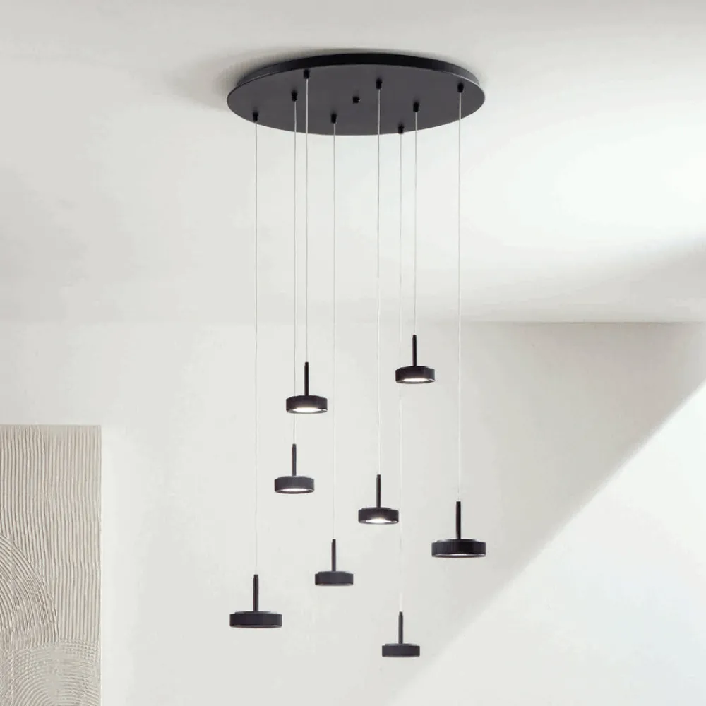 Viadurini Lighting Moderne Kronleuchter-Kronleuchter mit rundem Sockel aus schwarz lackiertem Metall und LED-Licht – Hainbuche