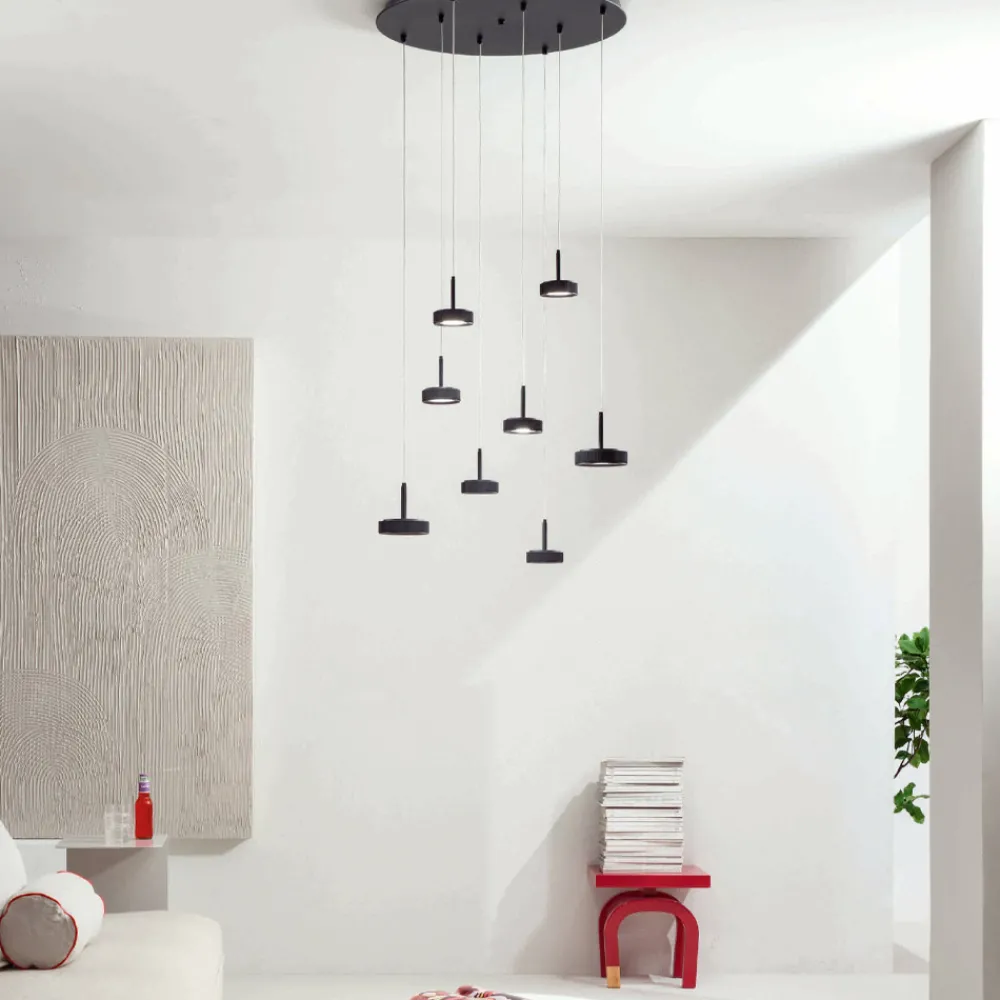 Viadurini Lighting Moderne Kronleuchter-Kronleuchter mit rundem Sockel aus schwarz lackiertem Metall und LED-Licht – Hainbuche