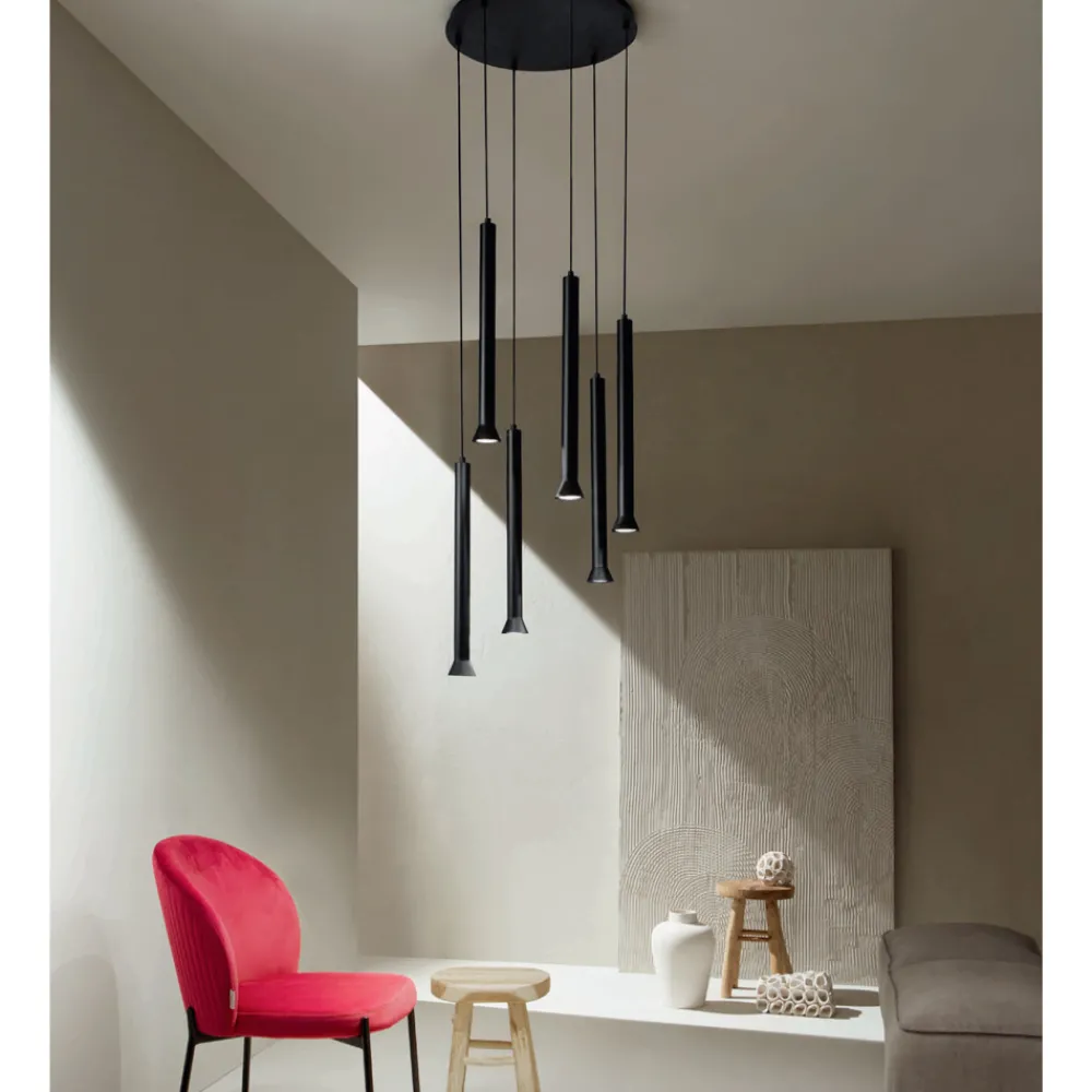 Viadurini Lighting Moderne Kronleuchter-Kronleuchter mit schwarz lackiertem Metallrahmen und verstellbaren Kabeln – Birke