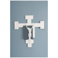 Viadurini Decor Religiöse Bilder-Kruzifix mit weißer Lasergravur und Kies, hergestellt in Italien – Evelina