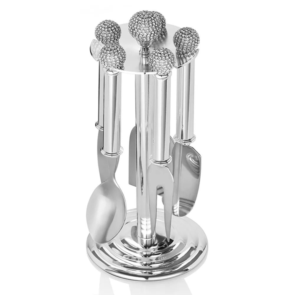 Viadurini Decor Käsemesser-Käsemesser aus Silbermetall mit Kristallen 5 Stück - Marfio