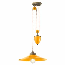 Ferroluce Pendelleuchten Vintage-Lampe Flaschenzug aus Keramik und Messing Britney