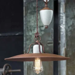 Ferroluce Pendelleuchten Vintage-Lampe Flaschenzug aus Keramik und Metall Kristen