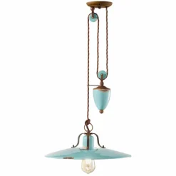 Ferroluce Pendelleuchten Vintage-Lampe Flaschenzug Country aus Metall und Keramik Evelyn