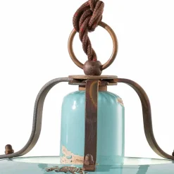 Ferroluce Pendelleuchten Vintage-Lampe Flaschenzug Country aus Metall und Keramik Evelyn