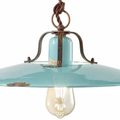 Ferroluce Pendelleuchten Vintage-Lampe Flaschenzug Country aus Metall und Keramik Evelyn