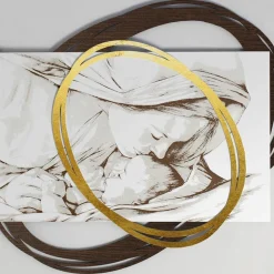 Viadurini Decor Religiöse Bilder-Lasergraviertes Bild mit Marias Kuss an Jesus, hergestellt in Italien – Sylvie