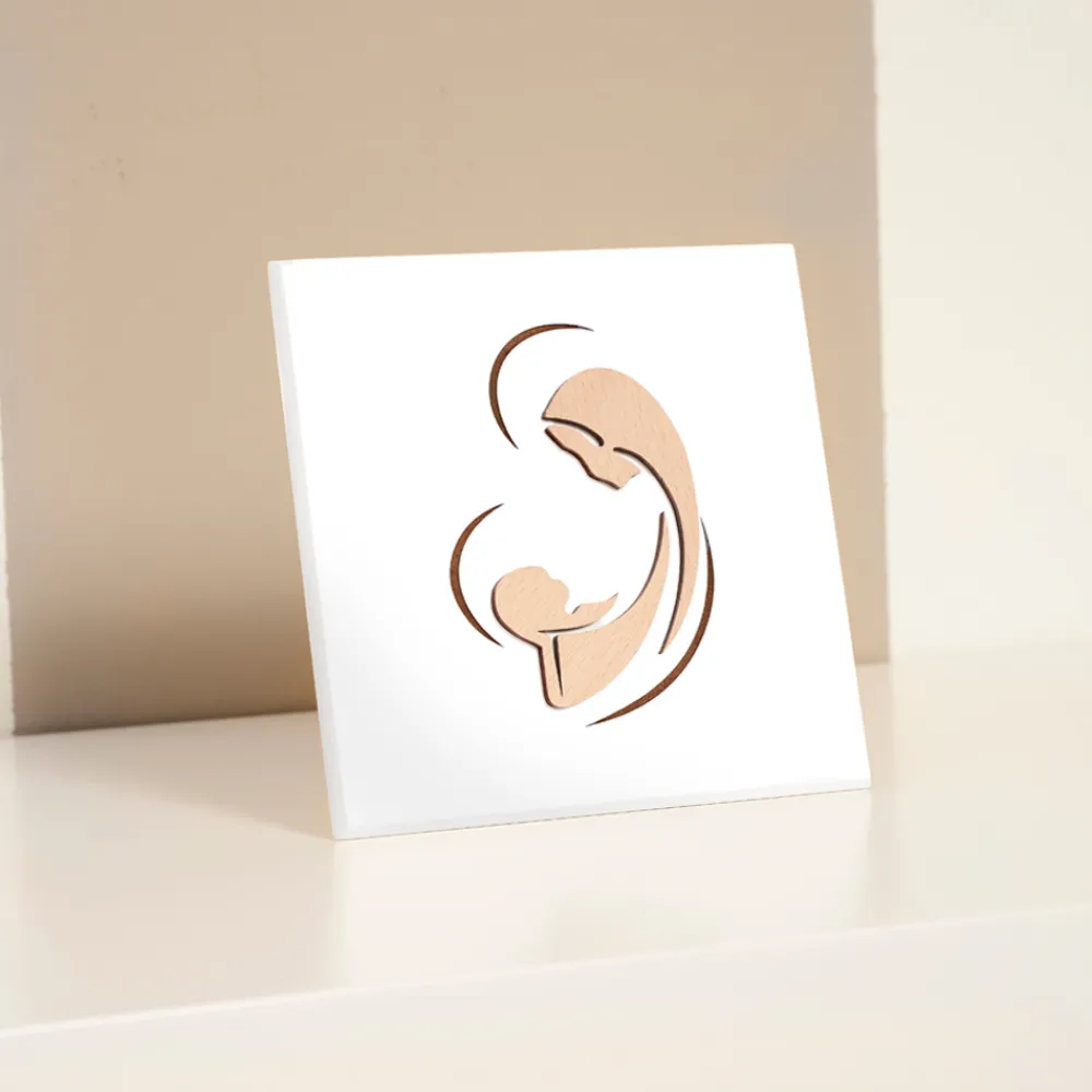 Viadurini Decor Religiöse Bilder-Lasergraviertes Bild von Maria und dem Jesuskind, hergestellt in Italien – Nigella