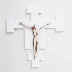 Viadurini Decor Religiöse Bilder-Lasergraviertes weißes Kruzifix des Erlösers, hergestellt in Italien – Glora
