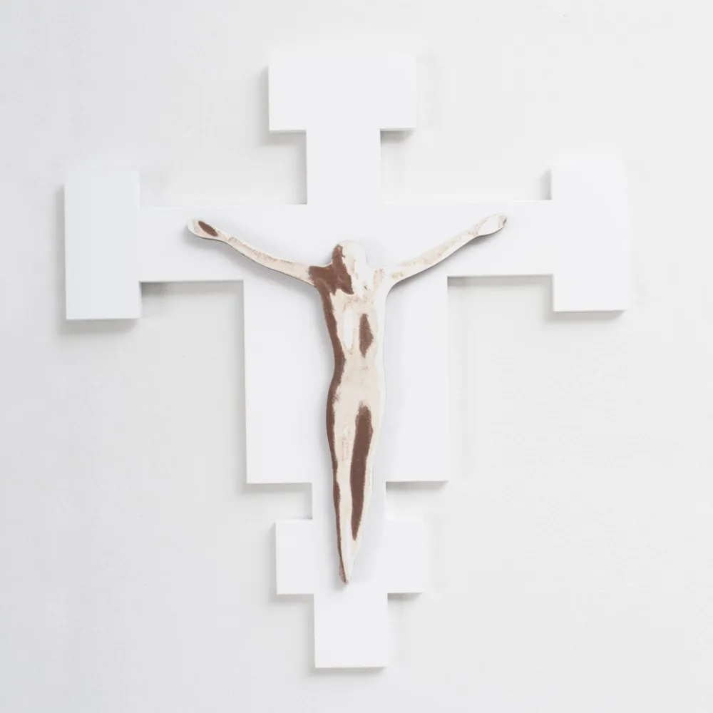 Viadurini Decor Religiöse Bilder-Lasergraviertes weißes Kruzifix des Erlösers, hergestellt in Italien – Glora
