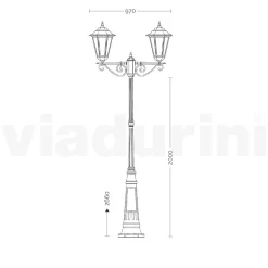 Viadurini Lighting Gartenlampion-Laternenpfahl 2 Lichter aus Aluminium und Glas Made in Italy Vintage - Janira