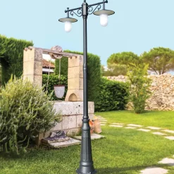 Viadurini Lighting Gartenlampion-Laternenpfahl 2 Lichter im Vintage-Stil aus grauem Aluminium, hergestellt in Italien – Belen