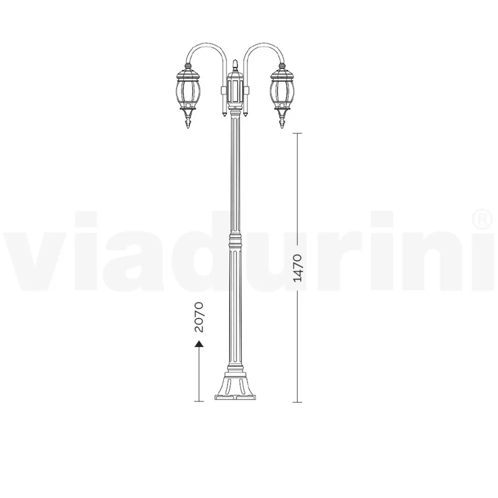 Viadurini Lighting Gartenlampion-Laternenpfahl im Vintage-Stil, 2 Lichter, aus anthrazitfarbenem Aluminium, hergestellt in Italien – Empire