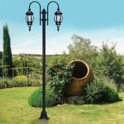 Viadurini Lighting Gartenlampion-Laternenpfahl mit 2 Lichtern im Vintage-Stil aus grauem Aluminium, hergestellt in Italien – Empire