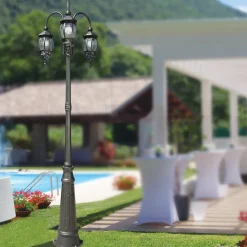 Viadurini Lighting Gartenlampion-Laternenpfahl mit 3 Lichtern im Vintage-Stil aus anthrazitfarbenem Aluminium, hergestellt in Italien – Empire