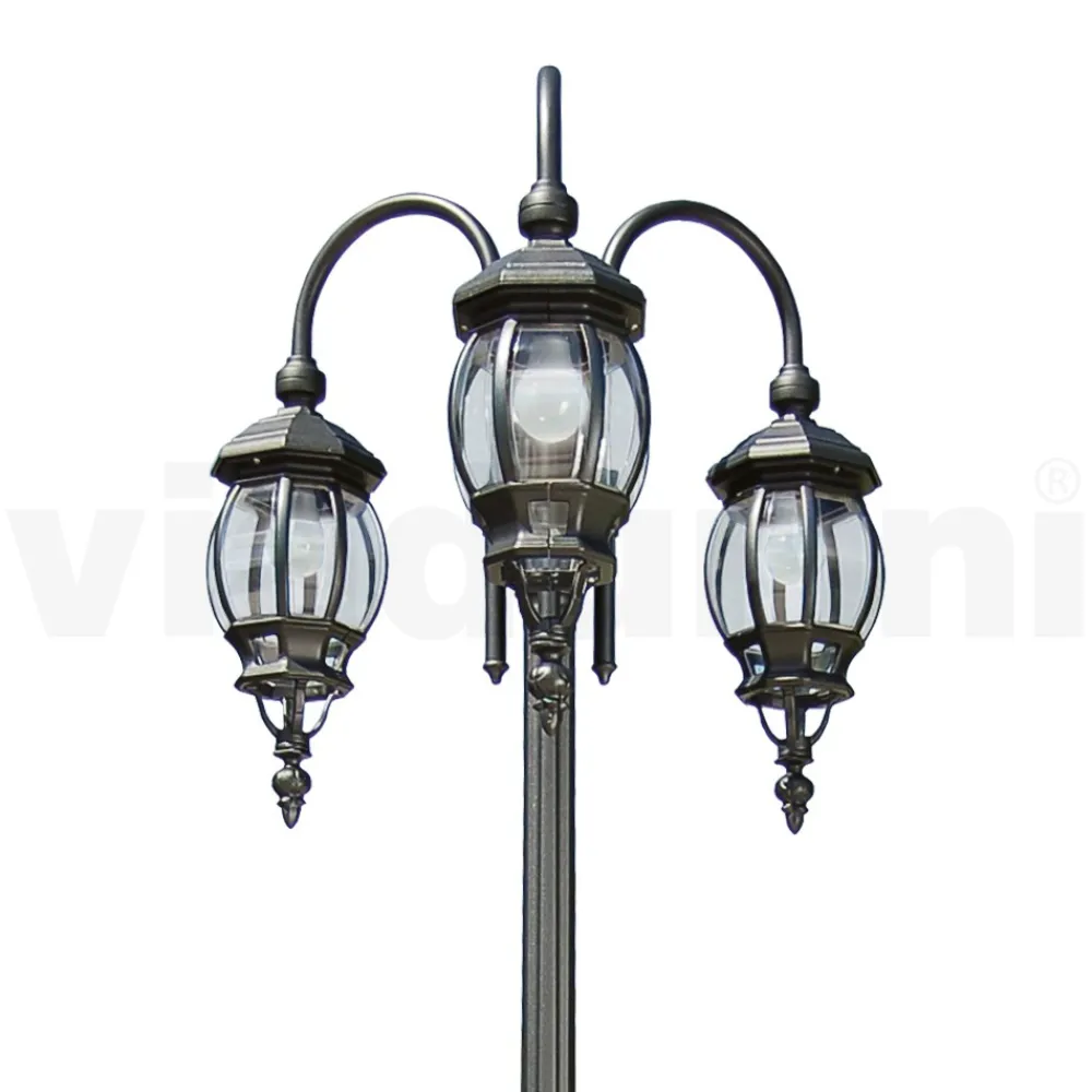 Viadurini Lighting Gartenlampion-Laternenpfahl mit 3 Lichtern im Vintage-Stil aus anthrazitfarbenem Aluminium, hergestellt in Italien – Empire