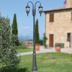 Viadurini Lighting Gartenlampion-Laternenpfahl mit 3 Lichtern im Vintage-Stil aus anthrazitfarbenem Aluminium, hergestellt in Italien – Empire