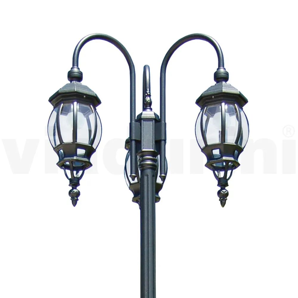 Viadurini Lighting Gartenlampion-Laternenpfahl mit 3 Lichtern im Vintage-Stil aus anthrazitfarbenem Aluminium, hergestellt in Italien – Empire