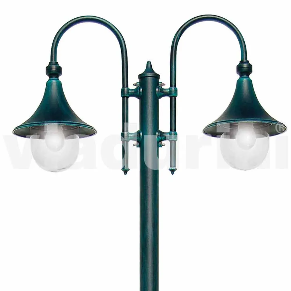 Viadurini Lighting Gartenlampion-Laternenpfahl mit zwei Außenleuchten aus Aluminiumdruckguss, hergestellt in Italien, Anusca