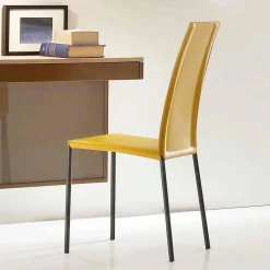 Viadurini Living Moderne Stühle-Leder gepolsterter Stuhl mit Metallstruktur Made in Italy, 2 Stück - Zink