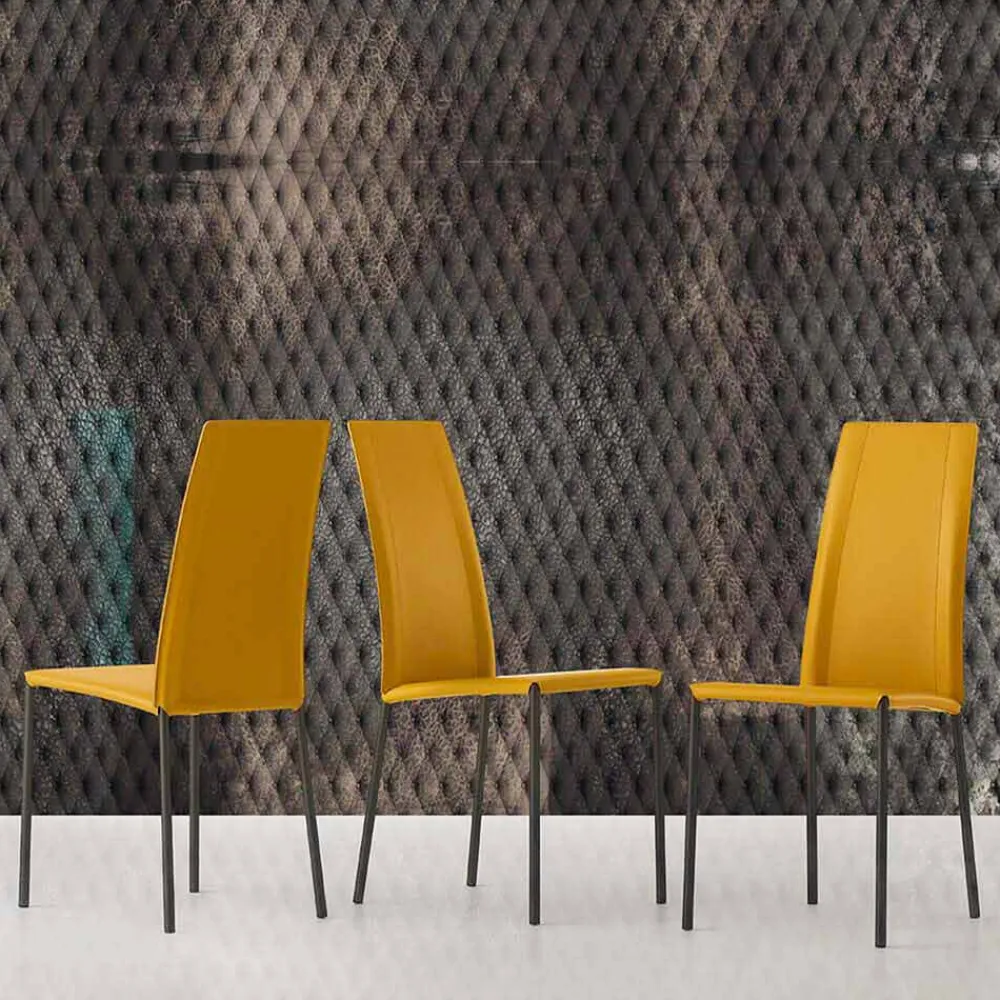 Viadurini Living Moderne Stühle-Leder gepolsterter Stuhl mit Metallstruktur Made in Italy, 2 Stück - Zink