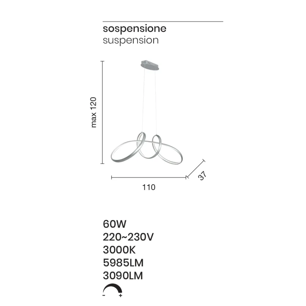 Viadurini Lighting Designer Pendelleuchten-LED-Pendelleuchte aus silberfarbenem Metall, 2 Größen Modernes Design - Lumino