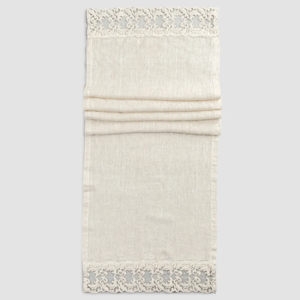 Viadurini Textile Runner-Leinen Tischläufer mit Spitze, Luxus Design in 2 Farben - Farnese