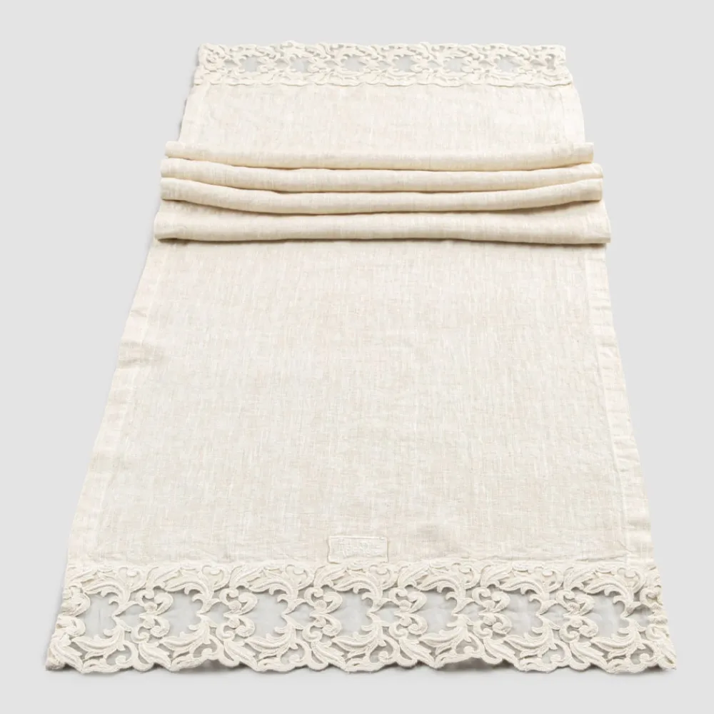 Viadurini Textile Runner-Leinen Tischläufer mit Spitze, Luxus Design in 2 Farben - Farnese