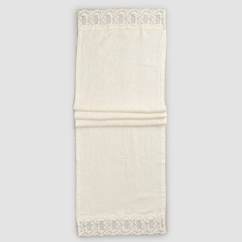 Viadurini Textile Runner-Leinen Tischläufer mit Spitze, Luxus Design in 2 Farben - Farnese